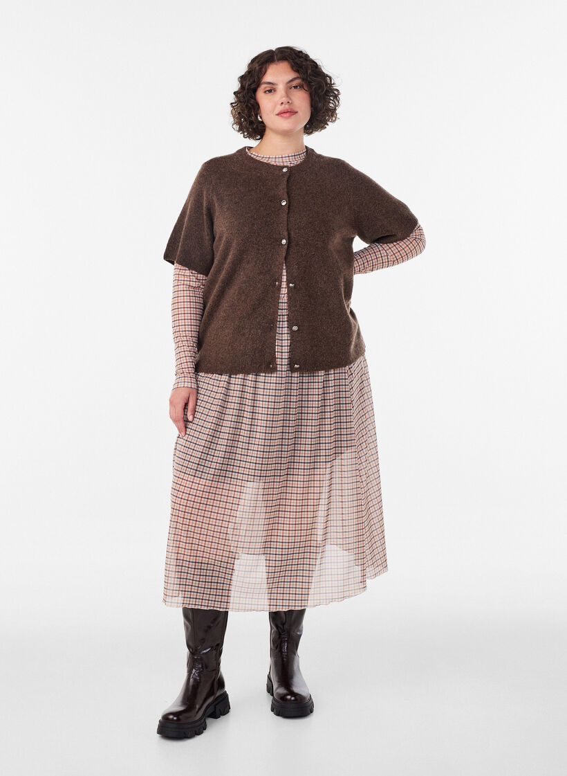 Checked mesh blouse, Beige, Model image number 0