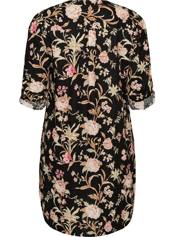 Long shirt in linen and viscose, Black, Packshot image number 1