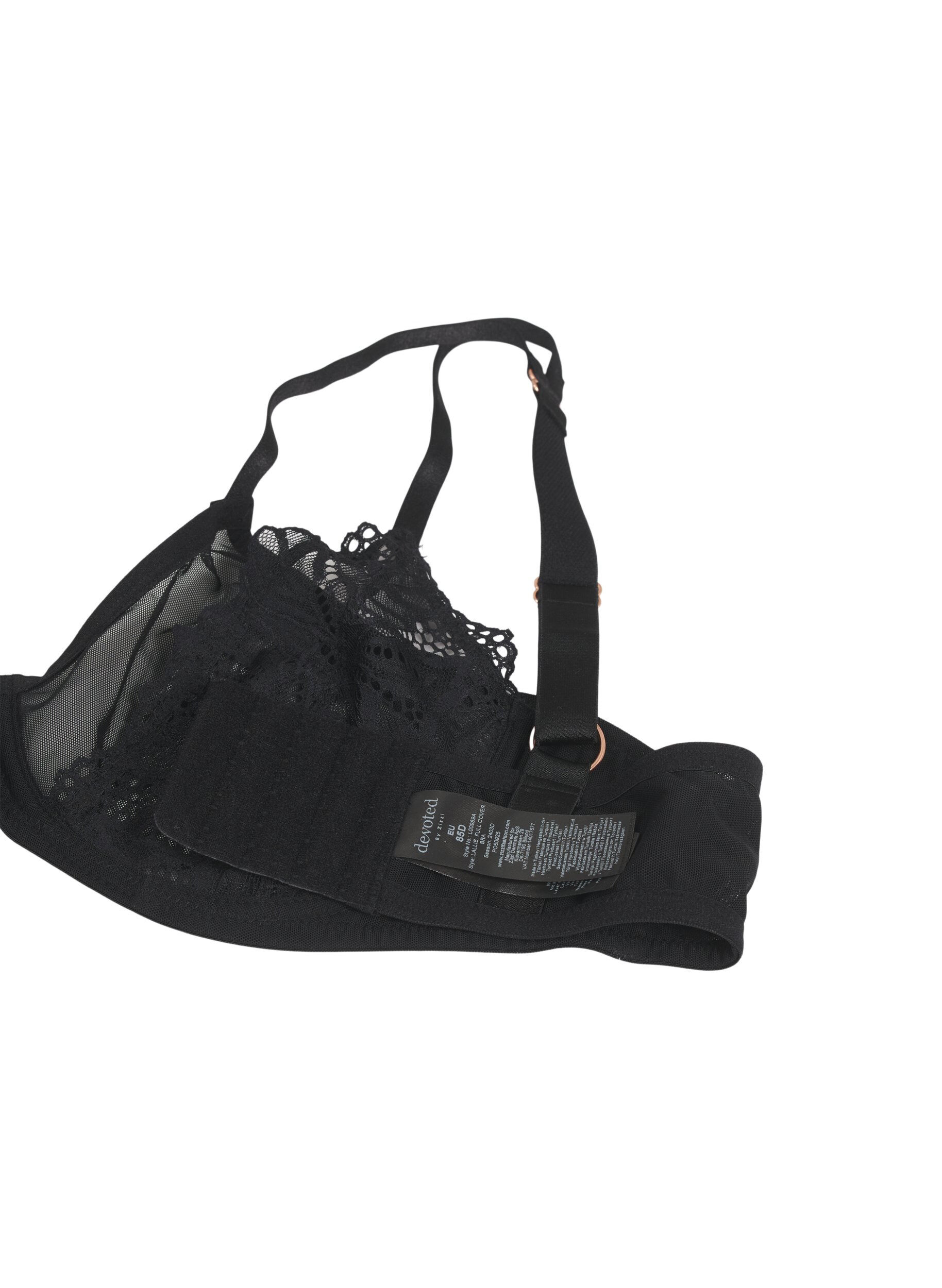 Zizzifashion Full coverage bra with lace and mesh, Black, Packshot image number 3