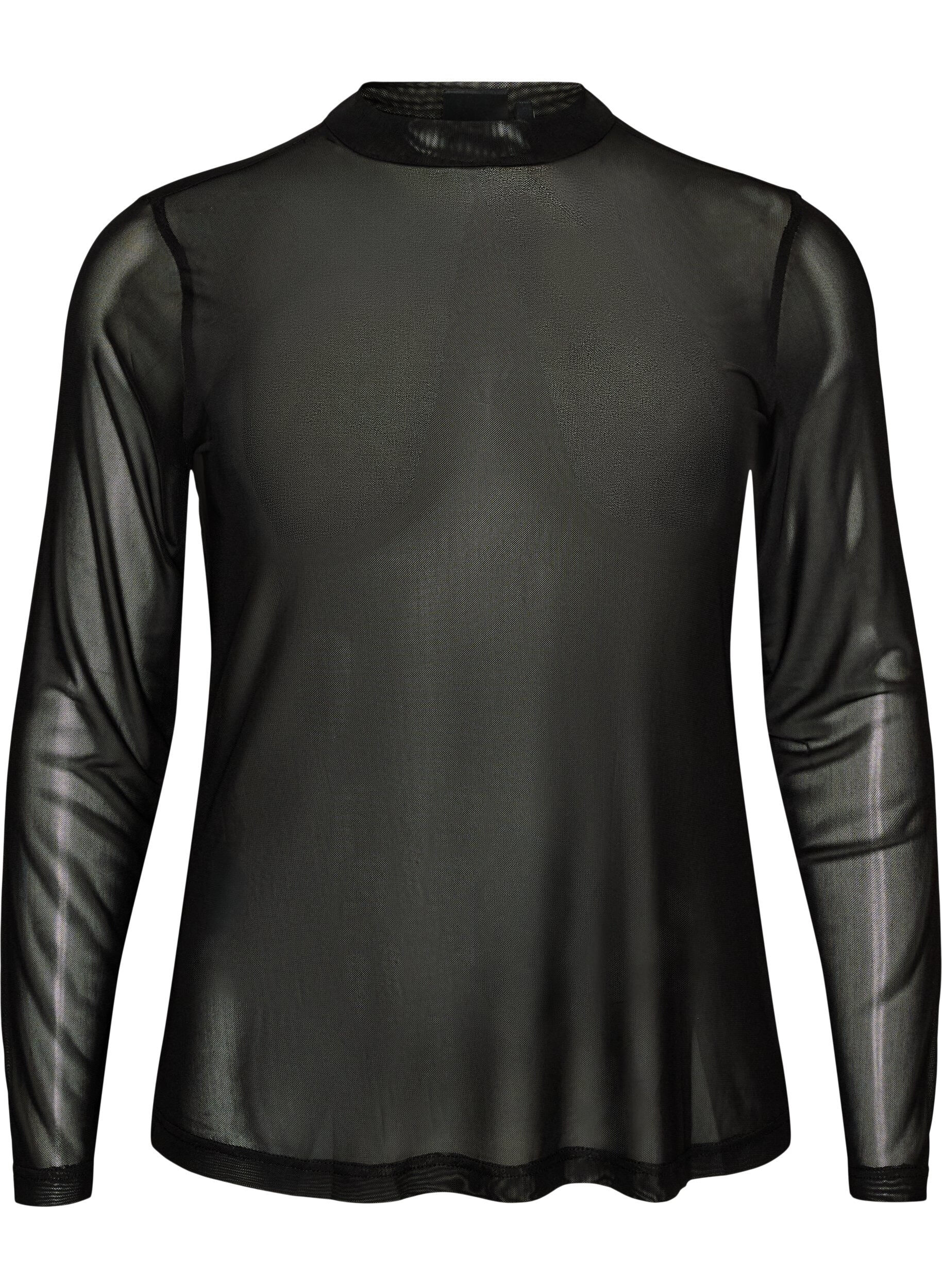 Fitted mesh blouse with long sleeves