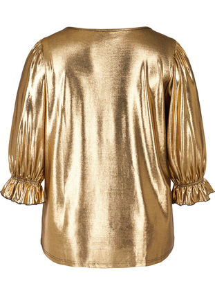 Shiny blouse with 3/4 length puff sleeves, Gold, Packshot image number 1