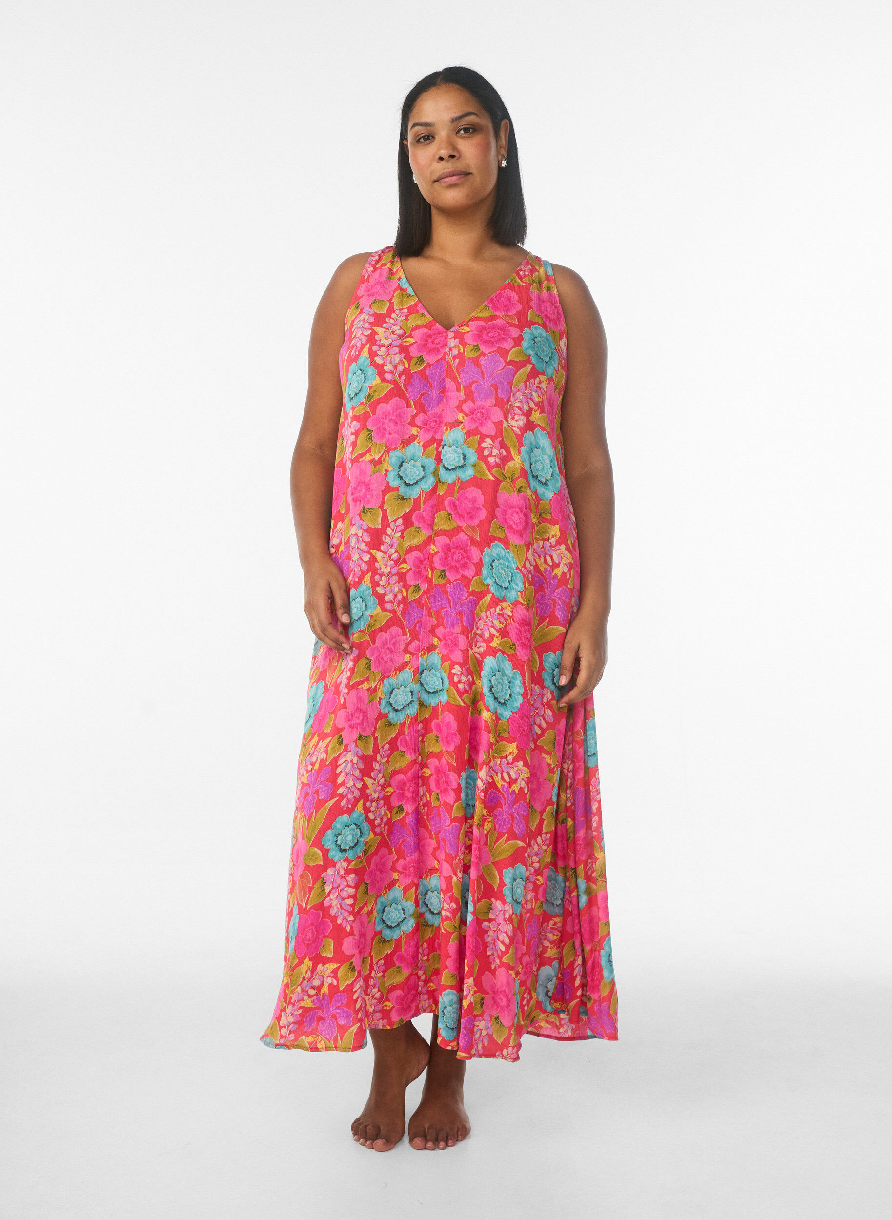 Zizzifashion Sleeveless A-line maxi dress with a V-neck, Red, Model image number 0