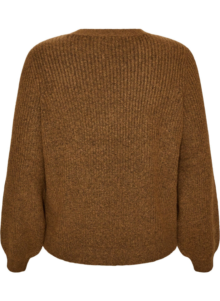 Ribbed jumper with balloon sleeves, Brown, Packshot image number 1