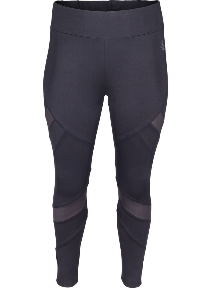 Cropped sports leggings with mesh, Black, Packshot image number 0