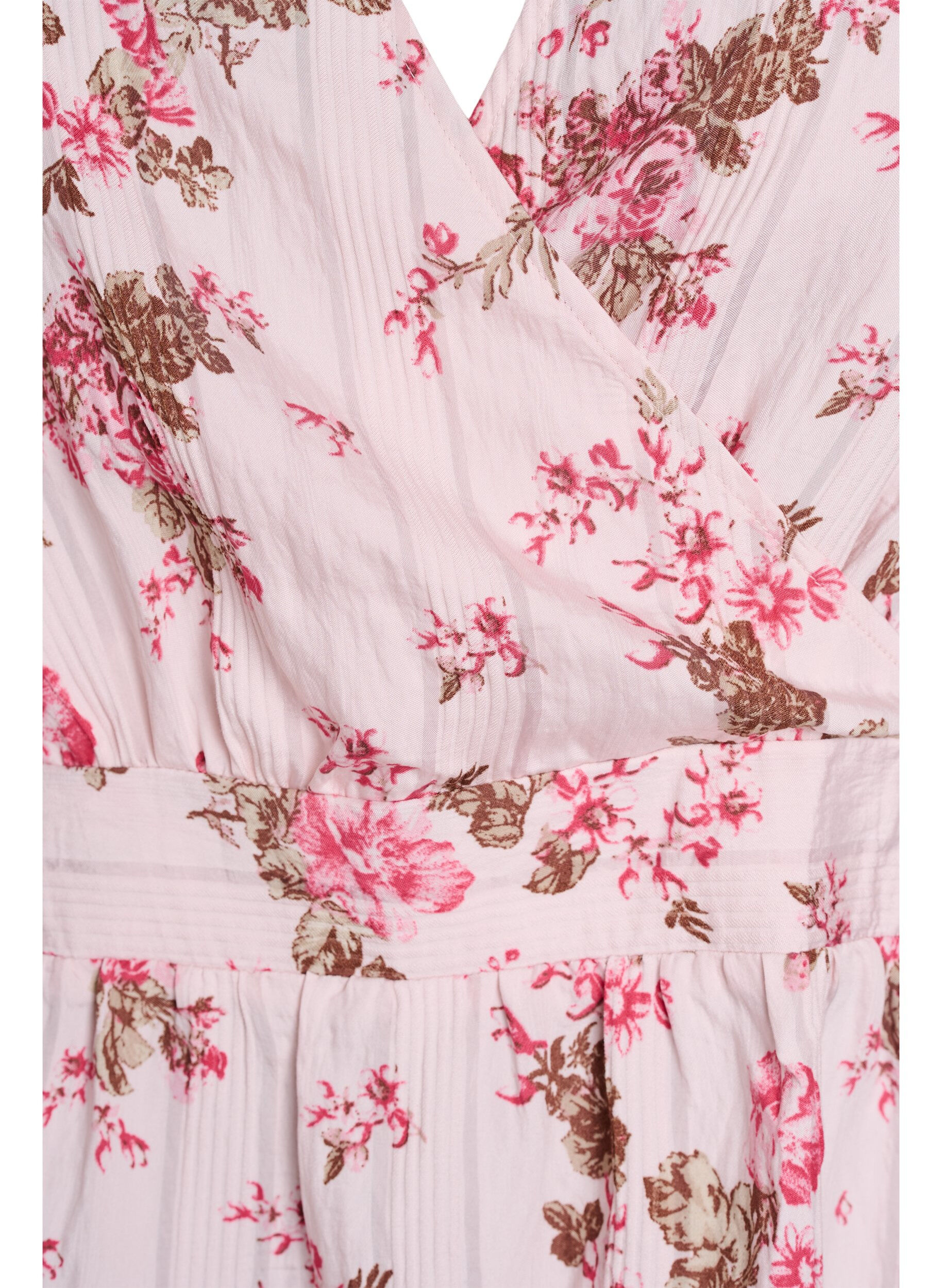 Zizzifashion Floral blouse with short sleeves and smocked waist, Pink, Packshot image number 2