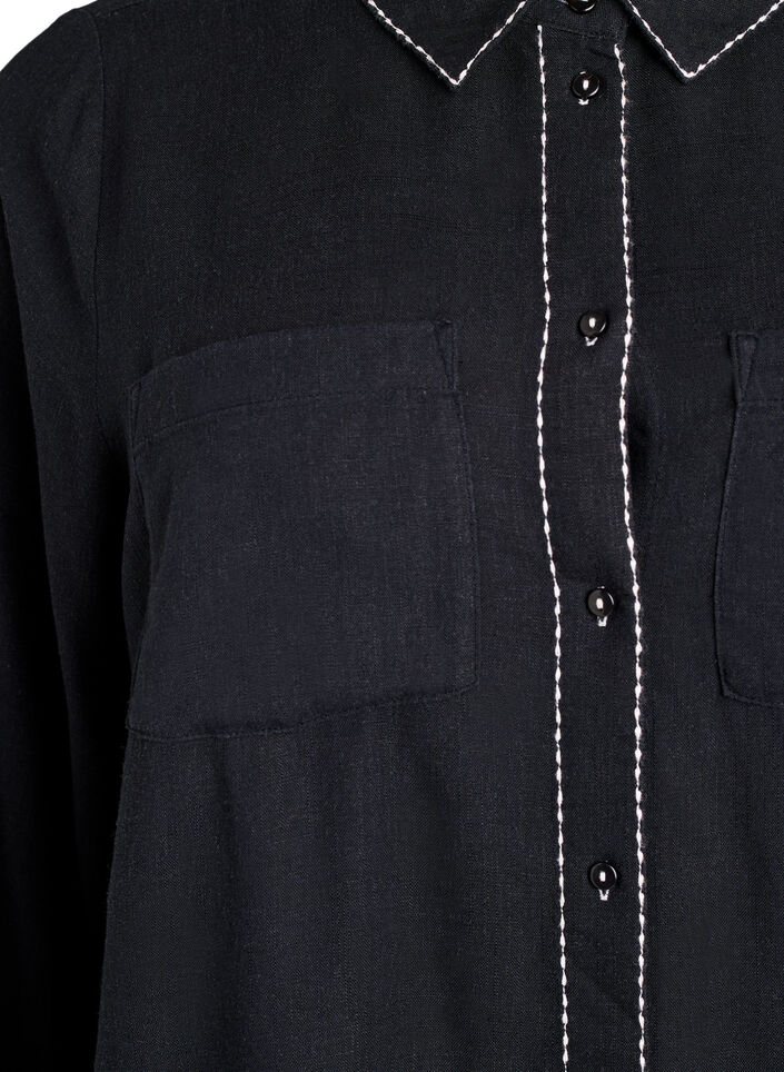 Shirt with contrast stitching and chest pockets, Black, Packshot image number 2