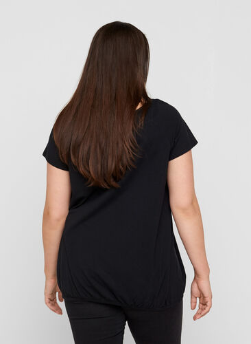 Short-sleeved t-shirt with a round neck and lace trim, Black, Model image number 1