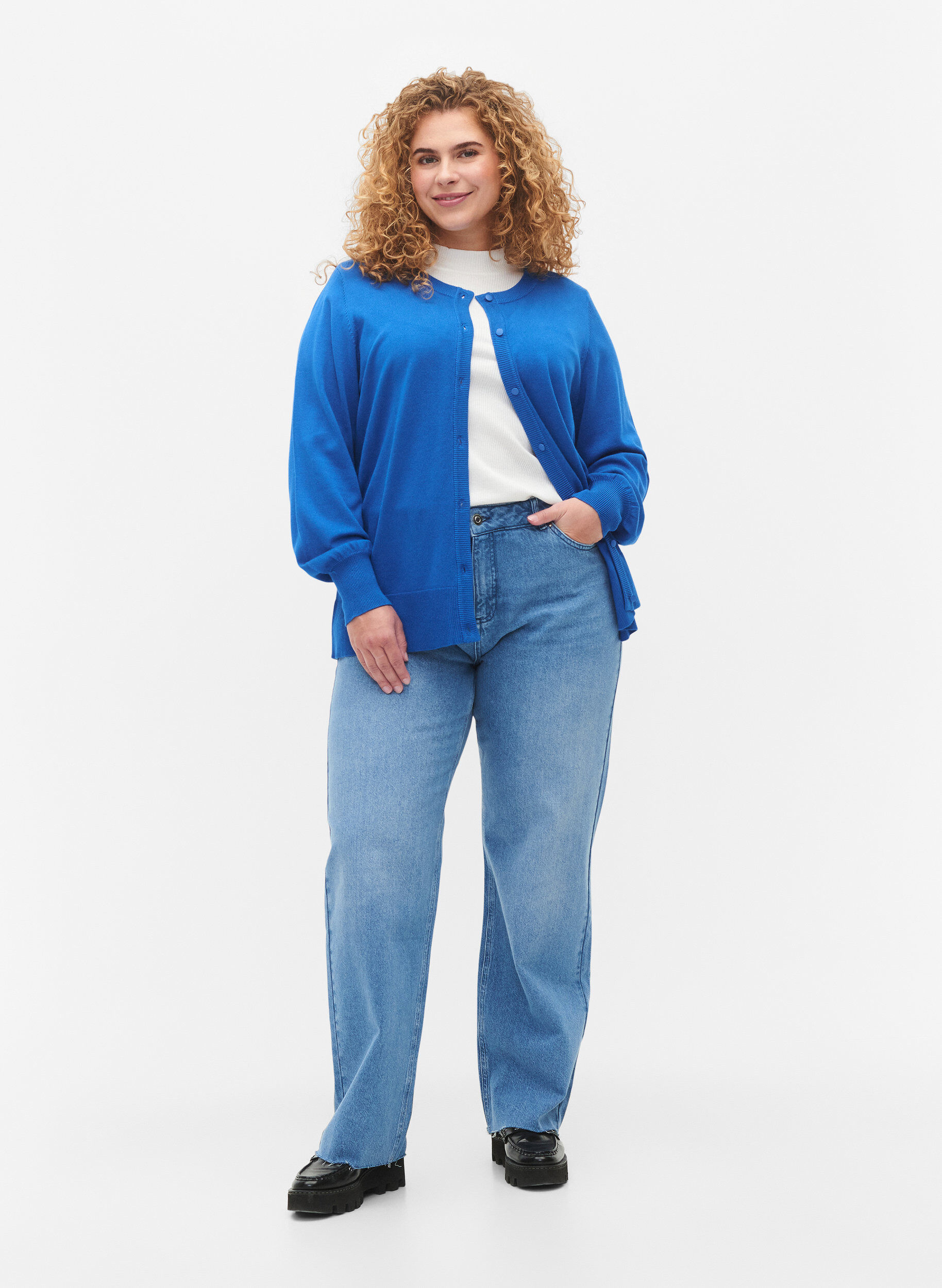 Zizzifashion Viscose knit cardigan with buttons, Princess Blue, Model image number 2