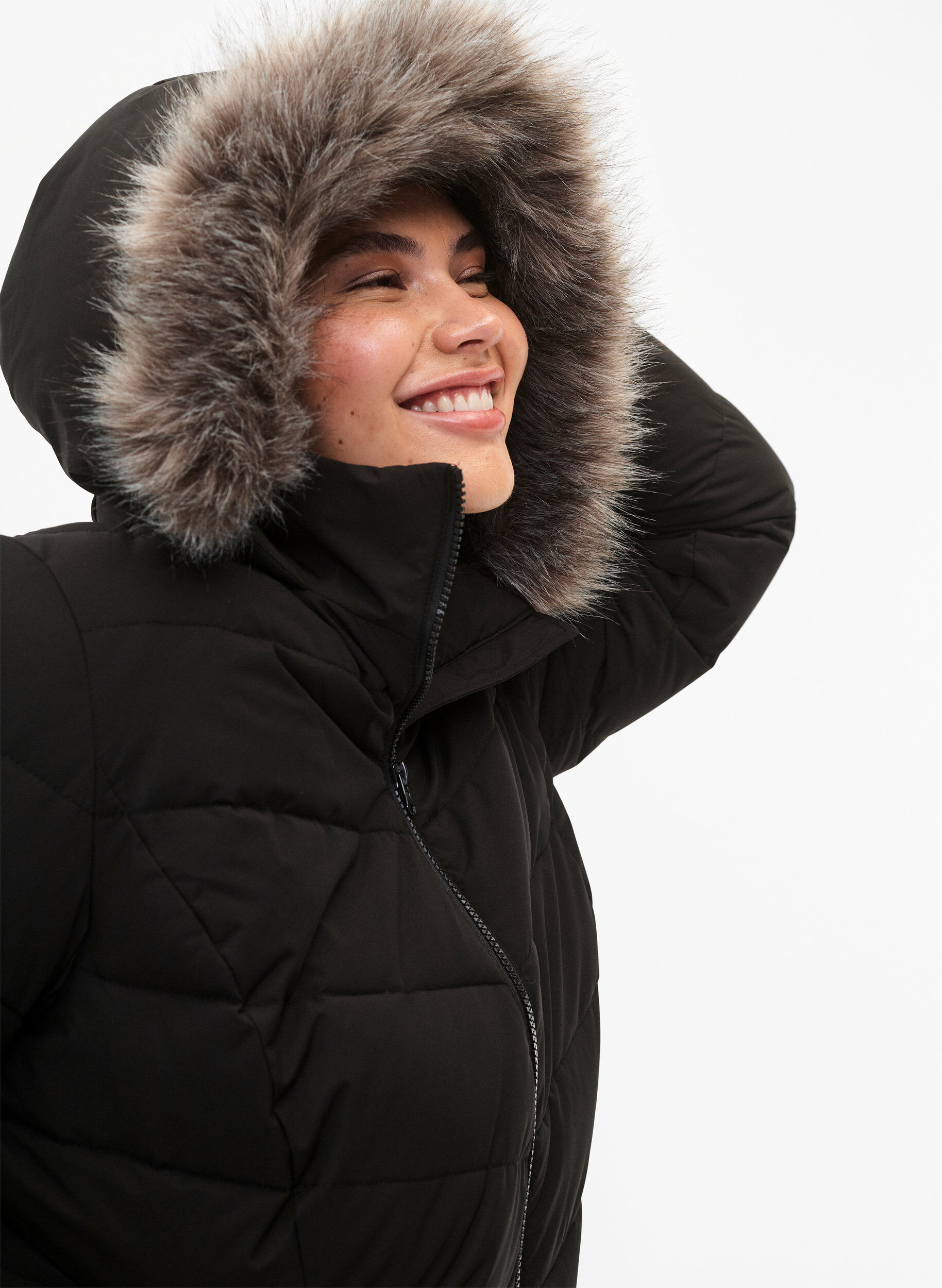 ZizzifashionShort puffer jacket with hood, Black, Model image number 4