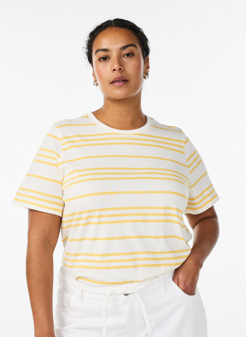 Striped cotton t-shirt, Yellow, Model image number 0