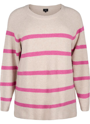 Rib-knit sweater with stripes, P.Stone/Rasp.R.Mel., Packshot image number 0