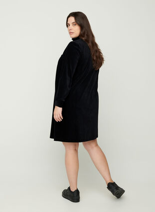High neck velour dress with a zip, Black, Model image number 1
