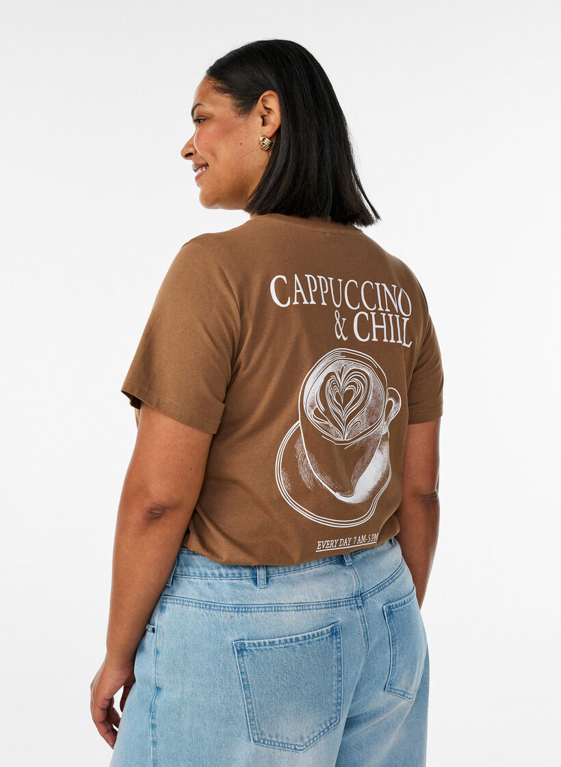 Cotton T-shirt with print, Brown, Model image number 2