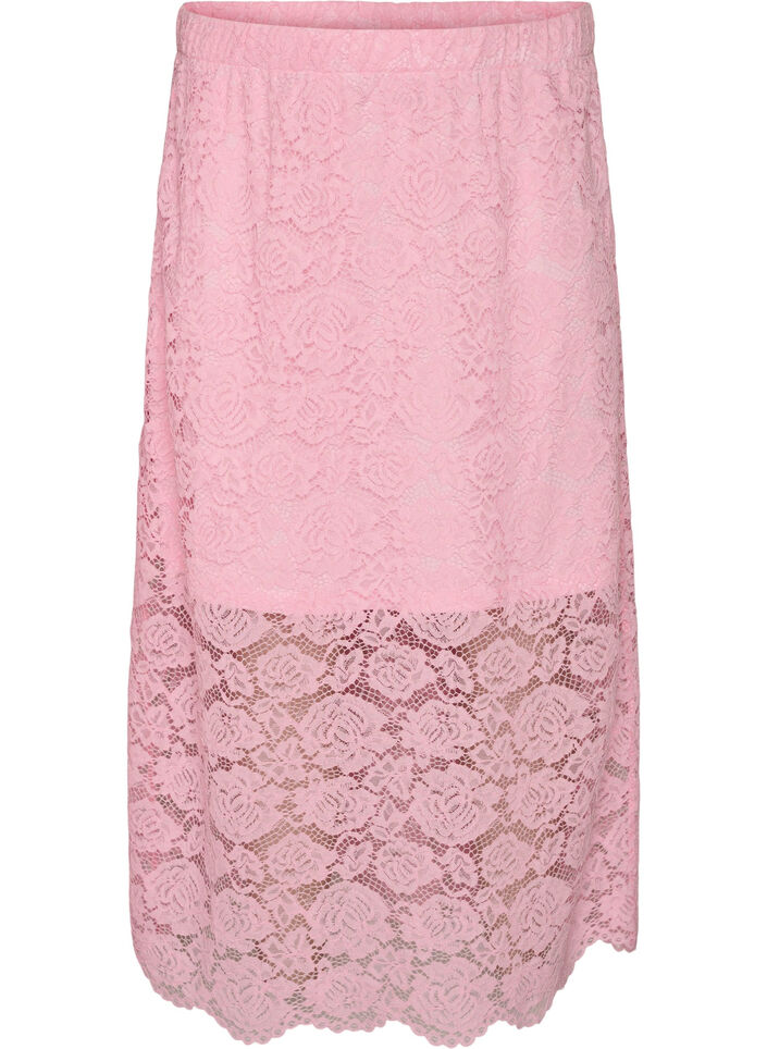 Lace midi skirt with an elasticated waist, Rose, Packshot image number 0