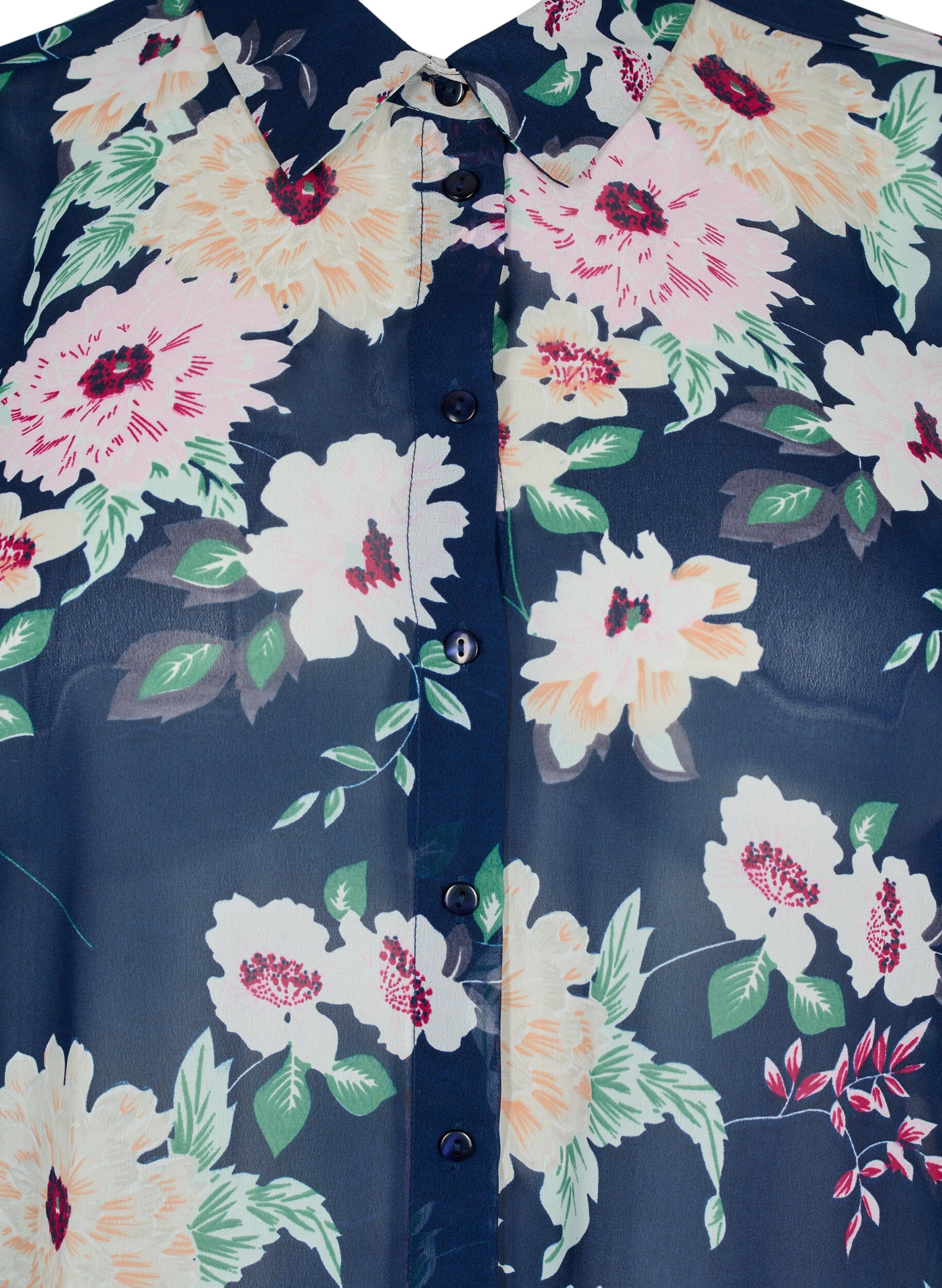 Zizzifashion FLASH - Long sleeve shirt with floral print, Navy Flower, Packshot image number 2