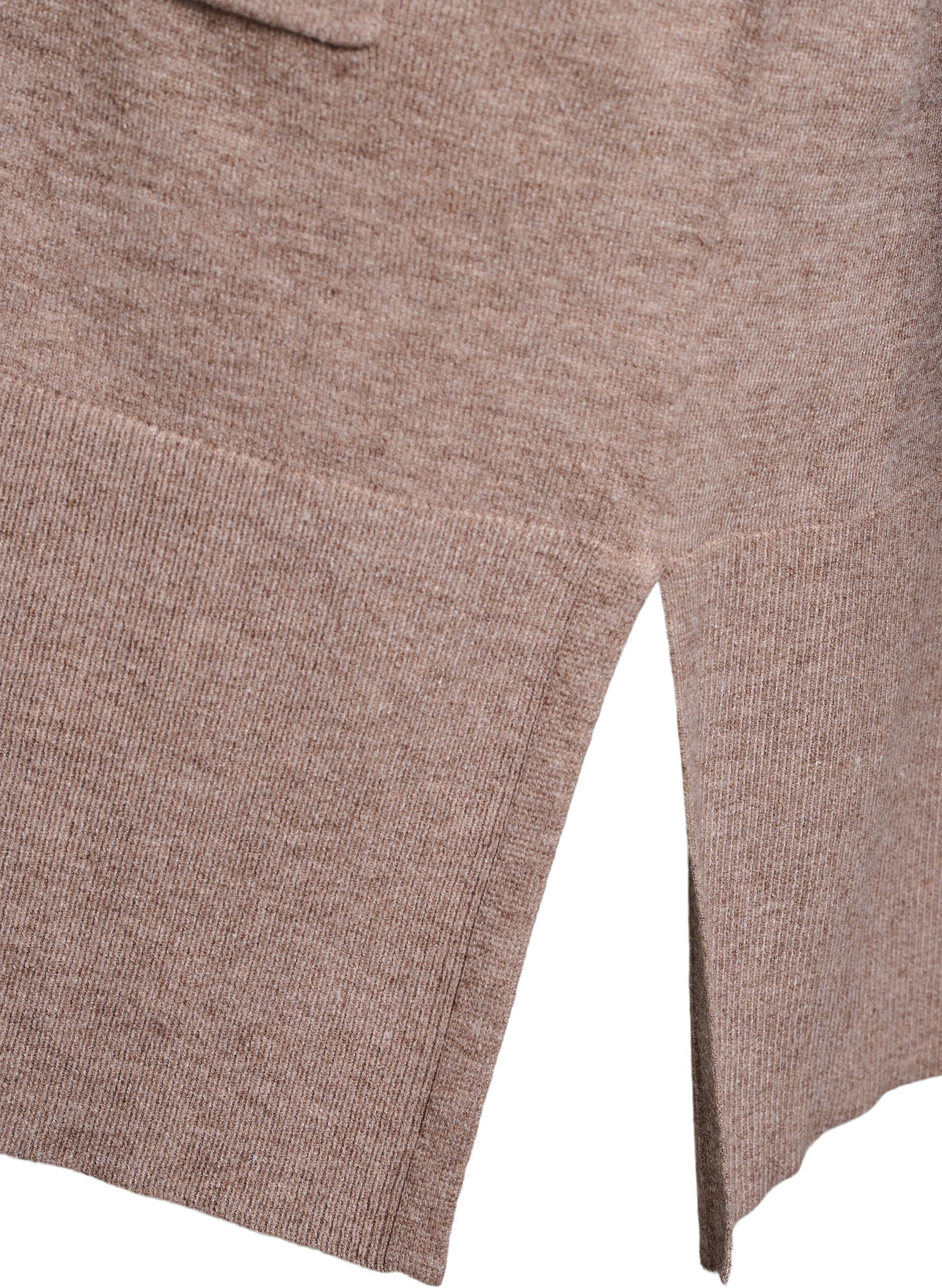 Zizzifashion Long knitted cardigan with pockets, Fossil w. TNT Mel. , Packshot image number 4