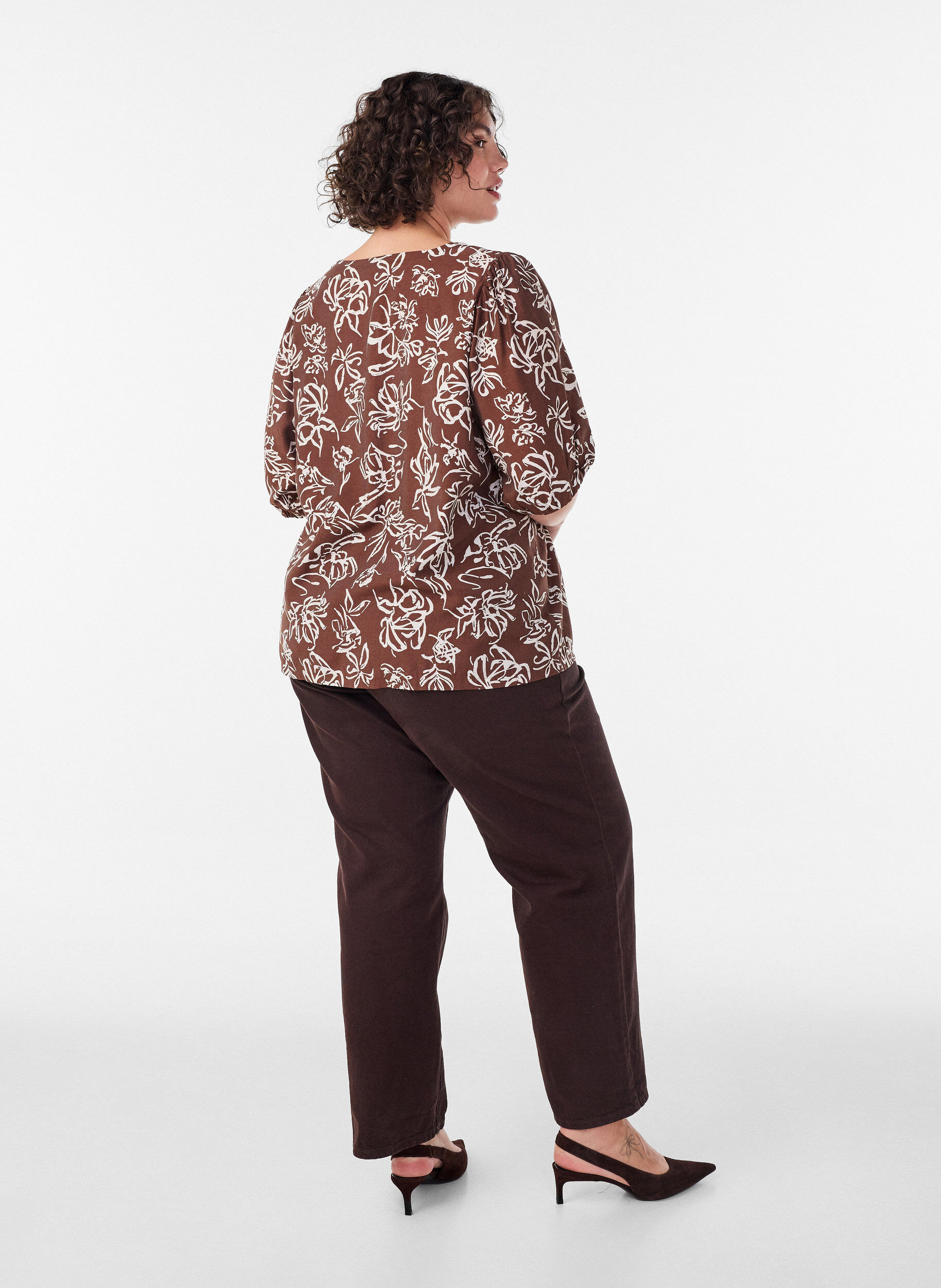 ZizzifashionViscose blouse with V-neck, Brown, Model image number 2