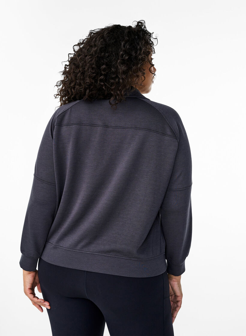 Sporty sweatshirt with high neck and zip, Asphalt, Model image number 1