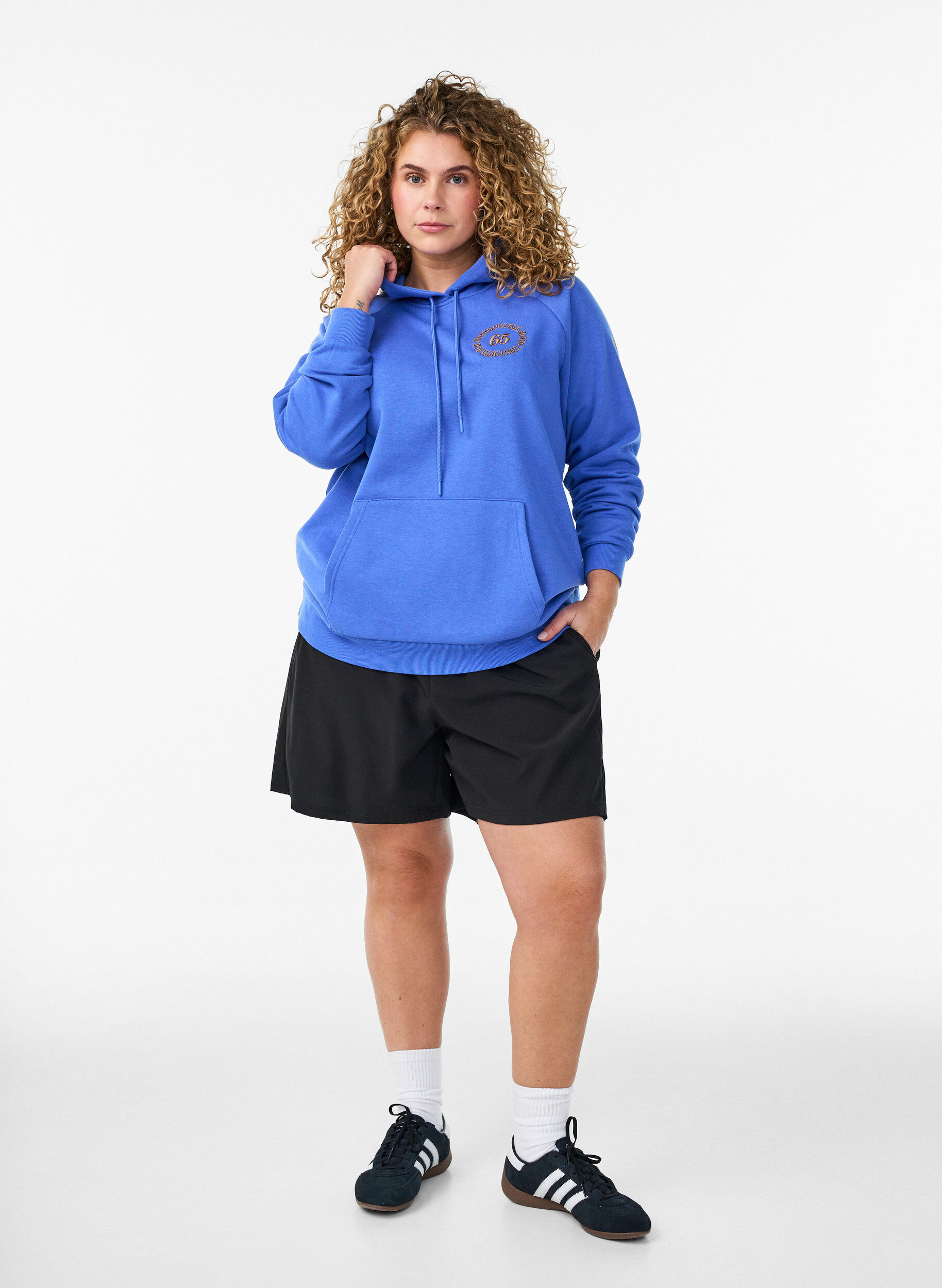 Zizzifashion Hoodie with embroidered front motif, Blue, Model image number 1