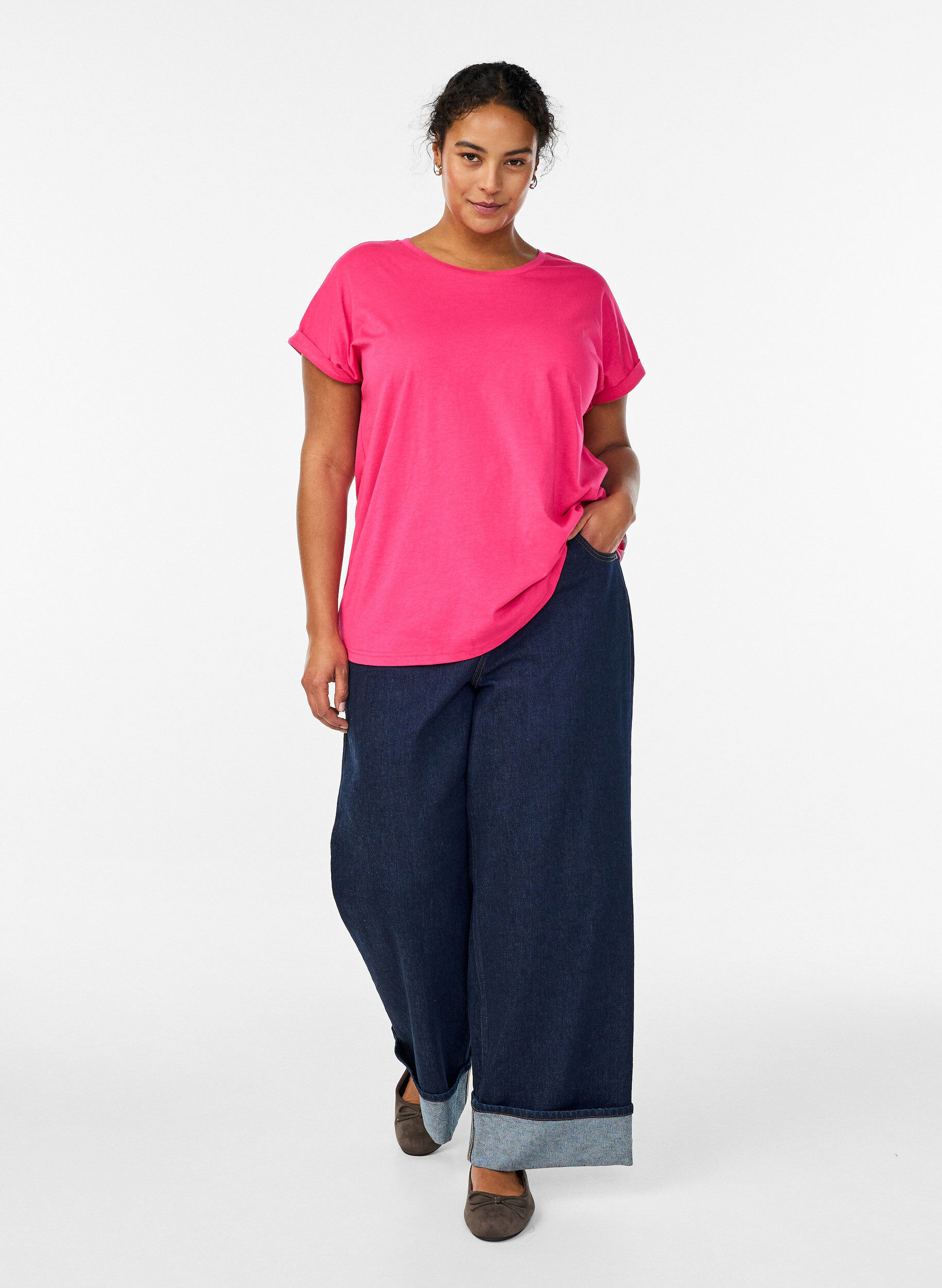 ZizzifashionShort sleeved cotton blend t-shirt, Pink, Model image number 1