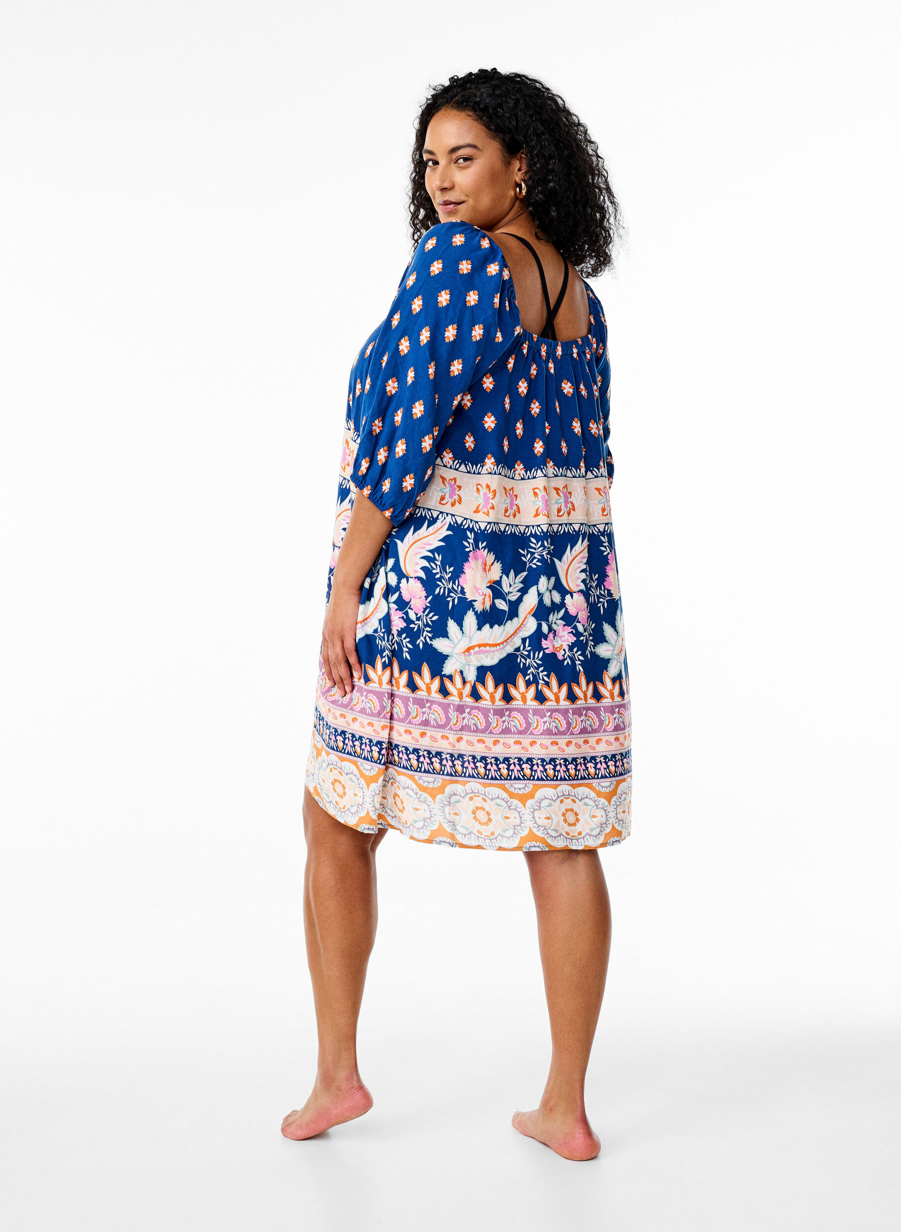 Zizzifashion Beach dress in viscose with print, Blue, Model image number 2
