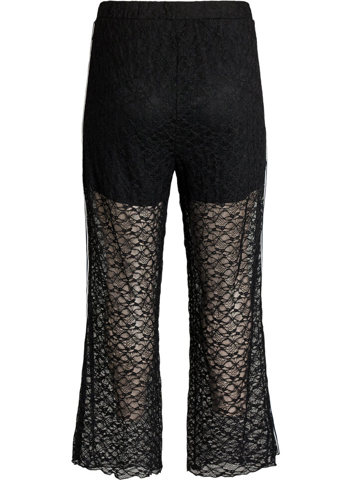 Sheer wide-leg lace trousers, Black, Packshot image number 1