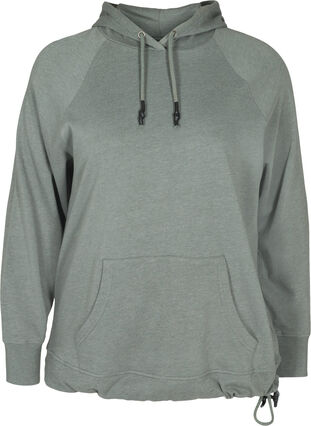 Marled sweatshirt with a hood and pocket, Balsam Melange, Packshot image number 0