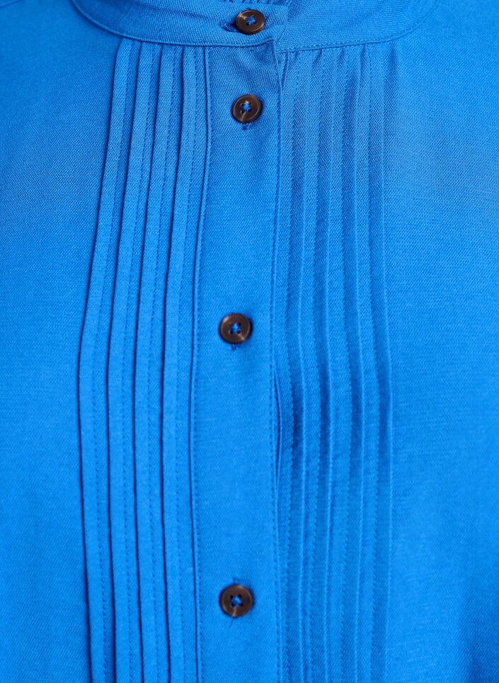 Blouse with 3/4 sleeves and decorative pleats, Blue, Packshot image number 2
