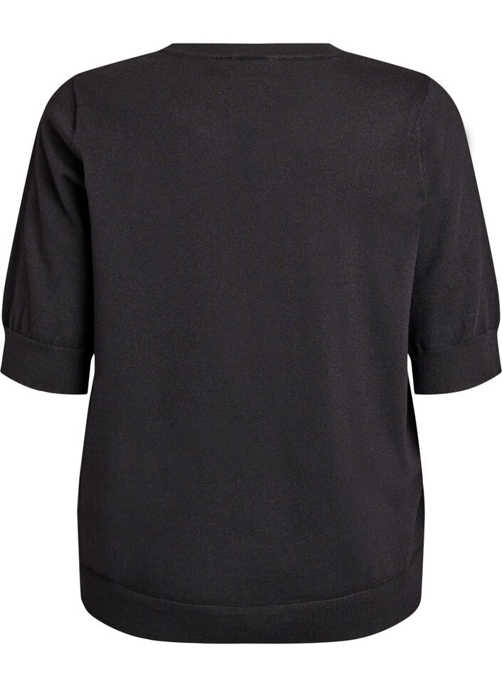 Fine-knit blouse with short sleeves, Black, Packshot image number 1