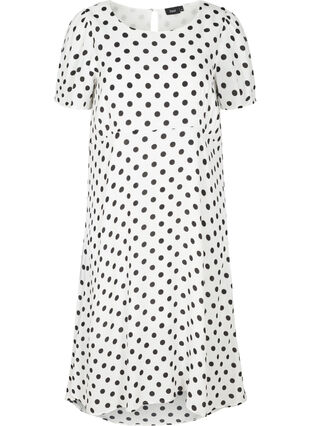 Short-sleeved viscose dress with dots, White w. Black Dot, Packshot image number 0