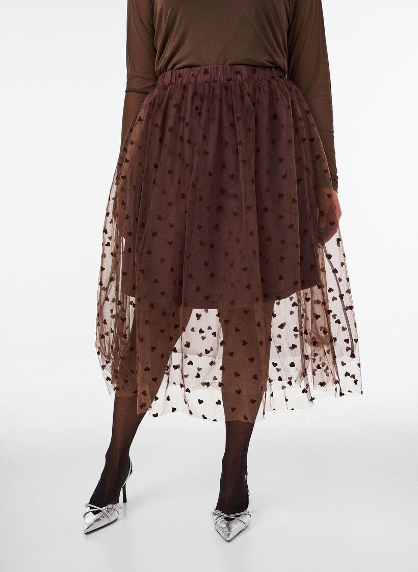 Midi tulle skirt with hearts, Brown, Model image number 0