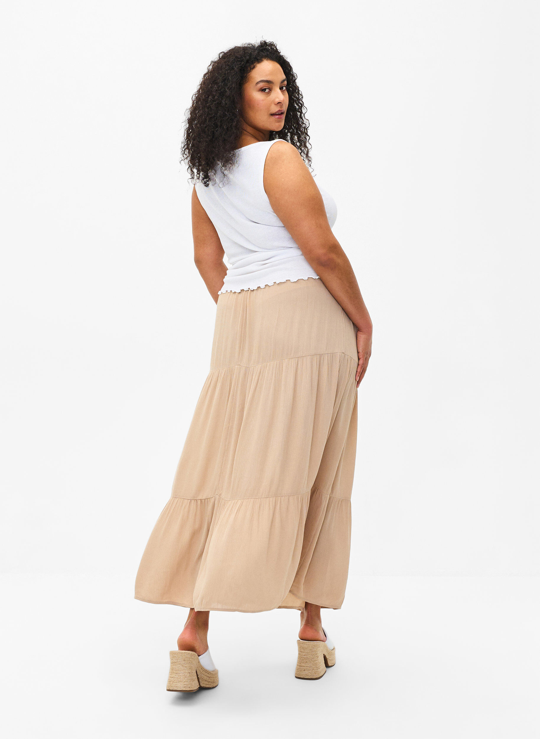 Zizzifashion Long skirt with elasticated waist, Beige, Model image number 1