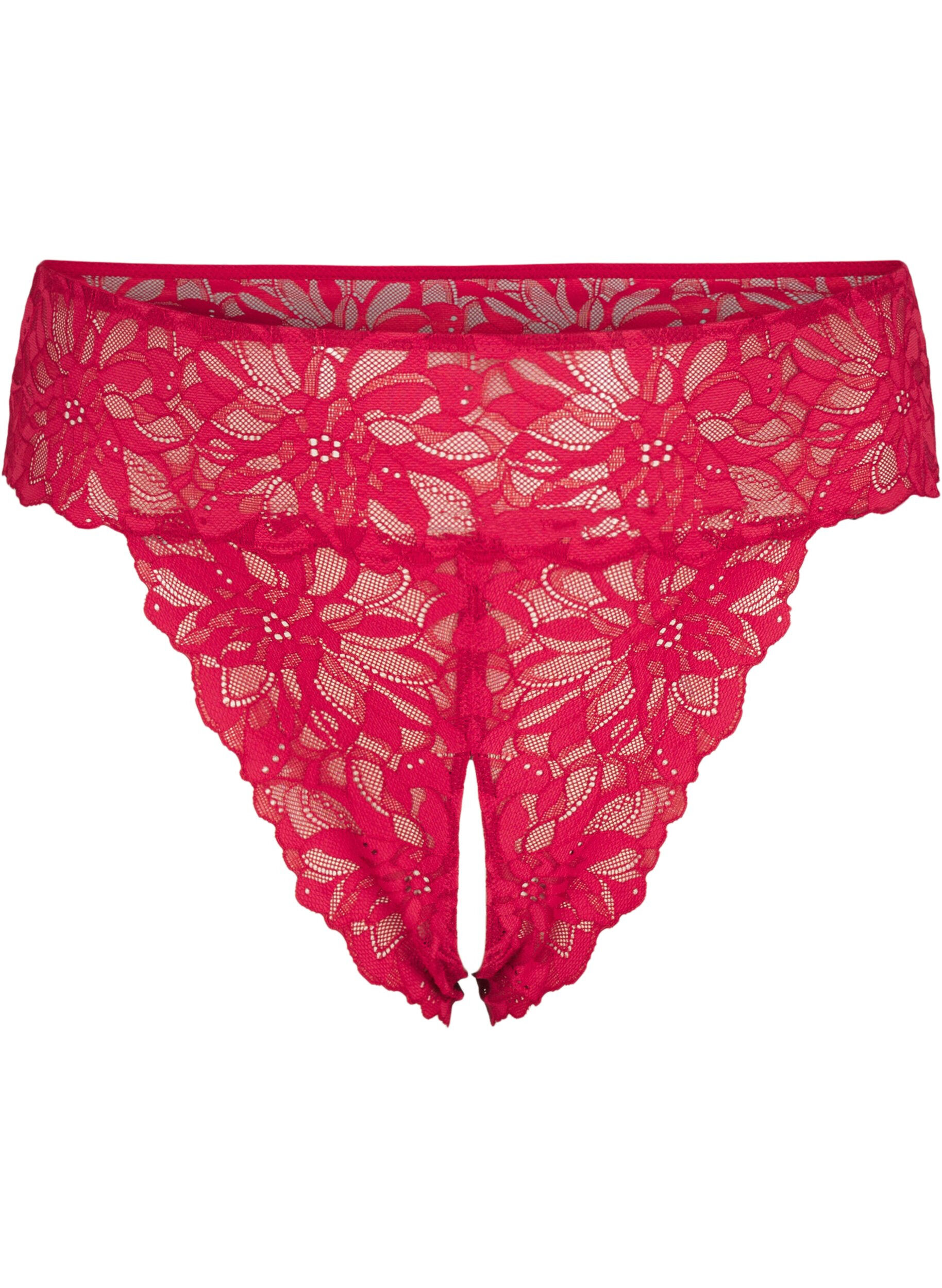 Zizzifashion Crotchless lace thong, Red, Packshot image number 0