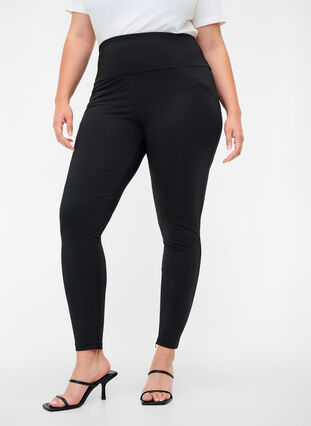 Solid colour leggings with zip, Black, Model image number 2