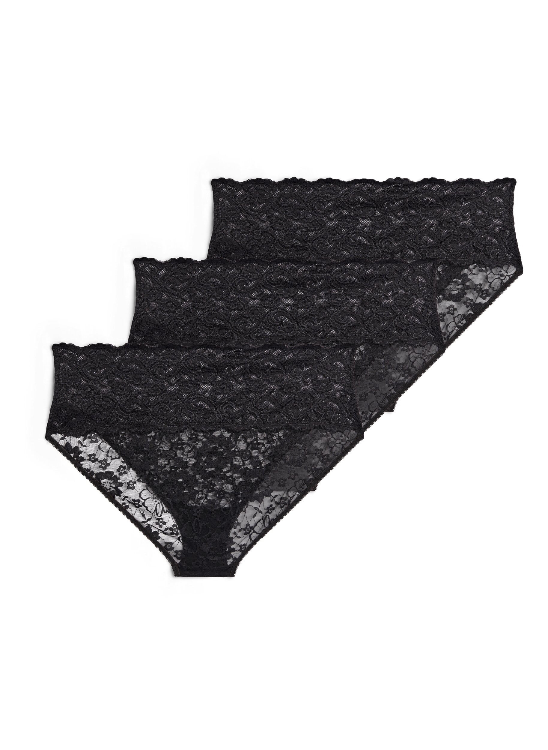 Zizzifashion 3-pack hipster underwear in lace material, Black, Packshot image number 1