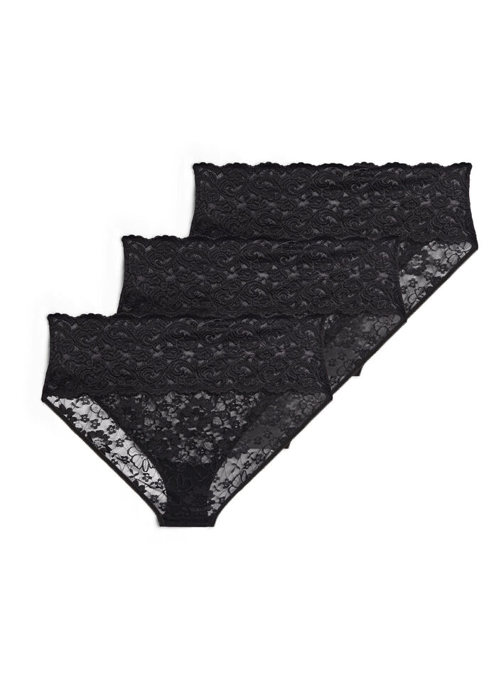 3-pack hipster underwear in lace material, Black, Packshot image number 1