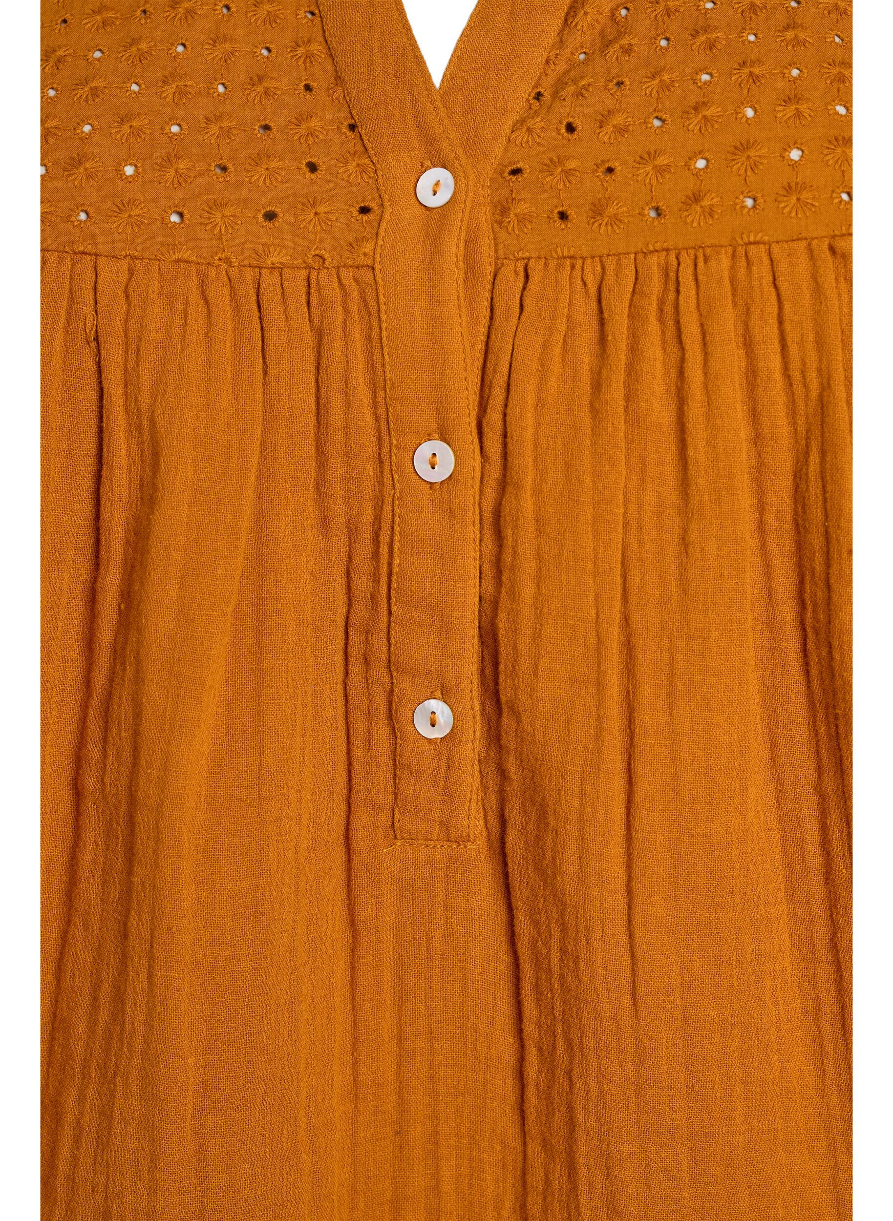 ZizzifashionBlouse in cotton muslin with broderie anglaise, Orange, Packshot image number 2