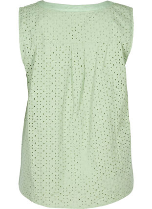 Sleeveless shirt with broderie anglaise, Silt Green, Packshot image number 1