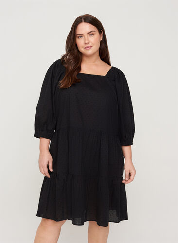 Dress with 3/4 sleeves and A-line, Black, Model image number 0