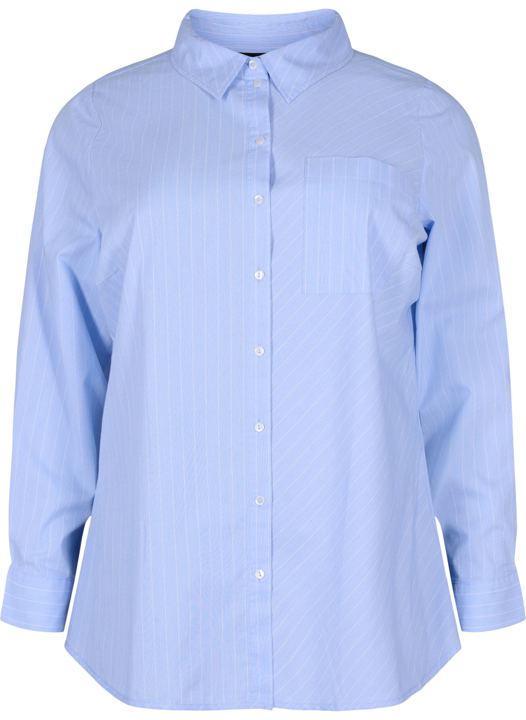 Zizzifashion Shirt in cotton blend, Blue w. White Stripe, Packshot image number 0