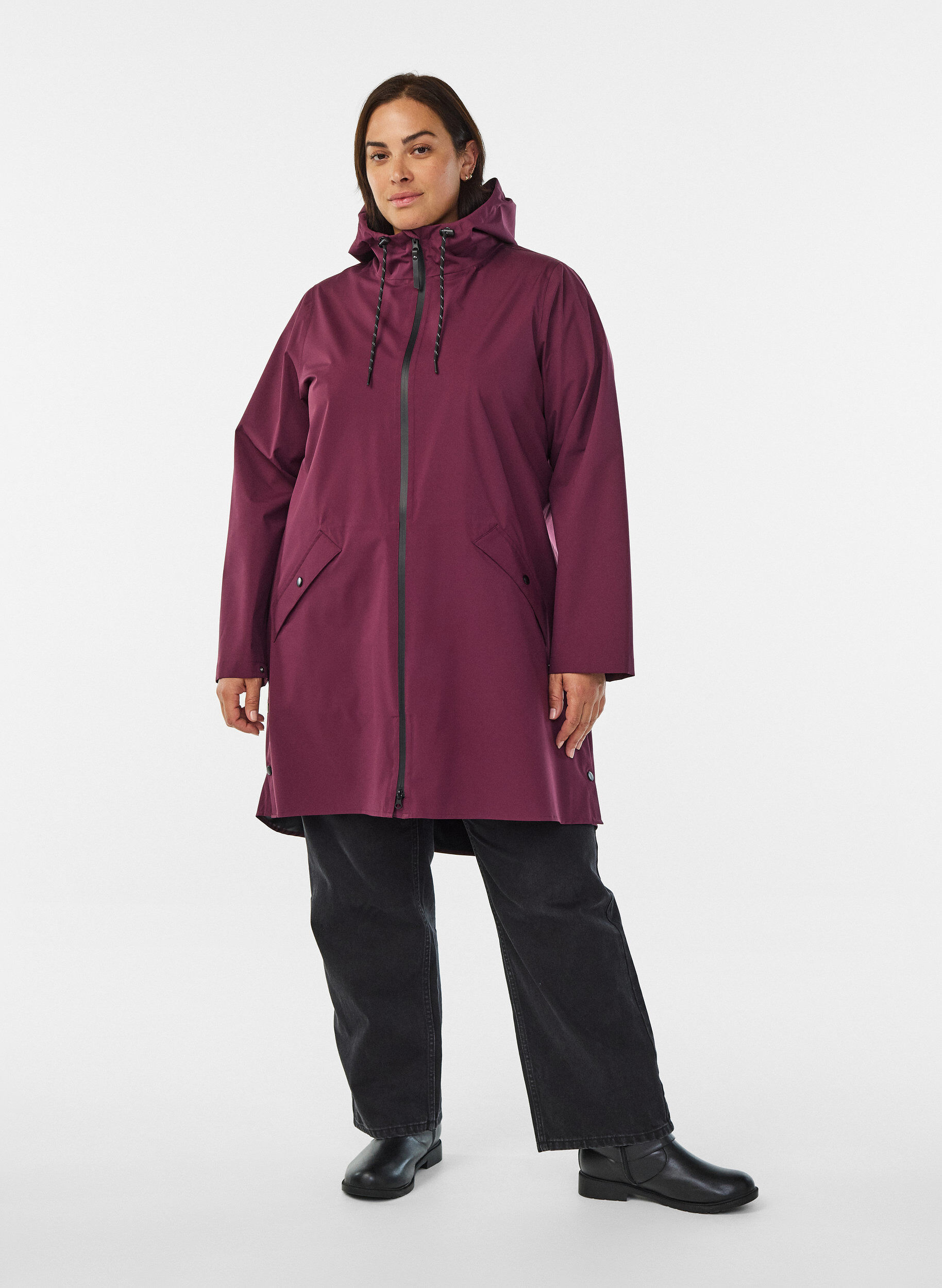 Zizzifashion Rain jacket with pockets and a hood, Dark Bordeaux, Model image number 1