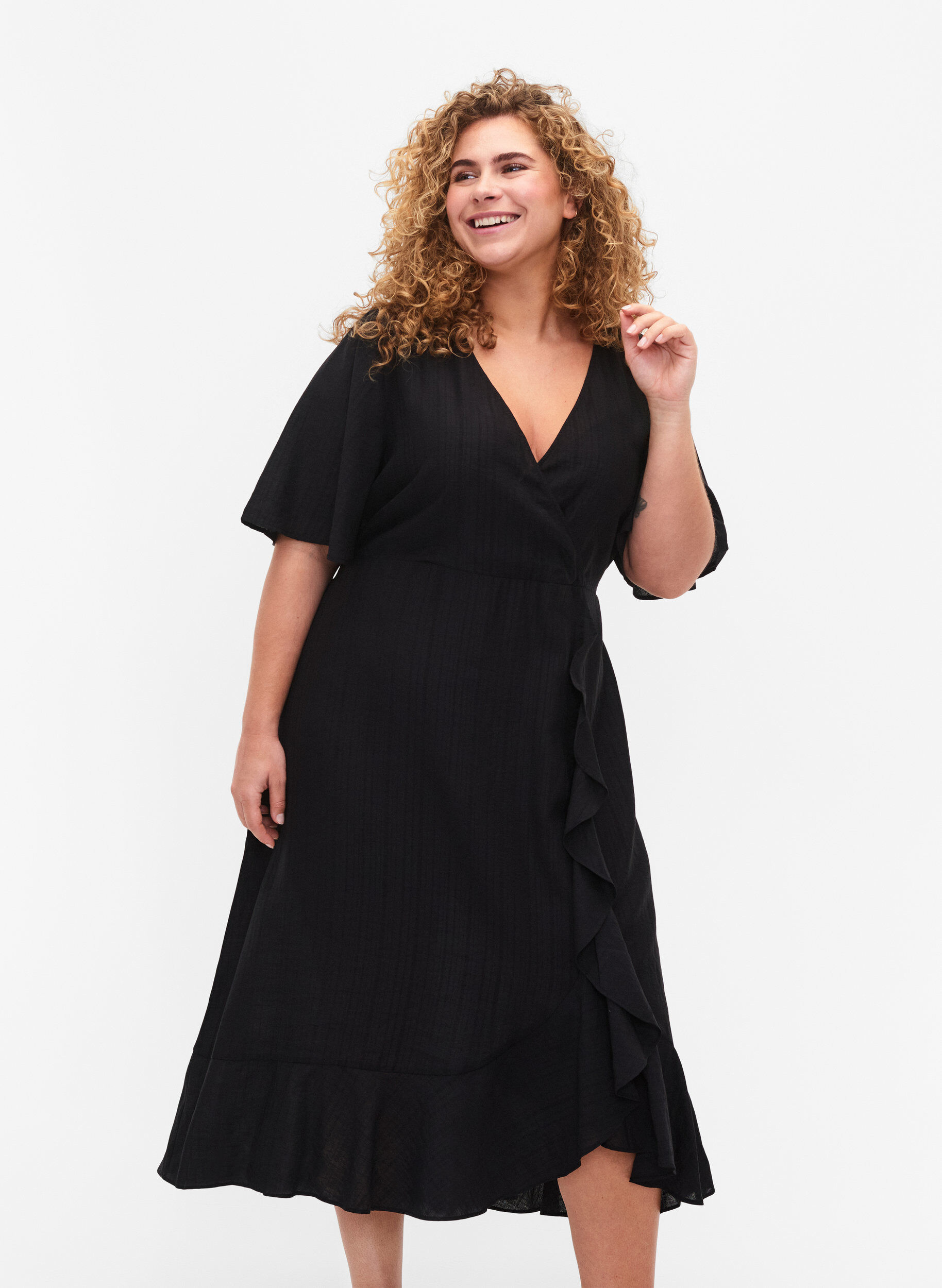 Zizzifashion Batwing-sleeved midi dress, Black, Model image number 2