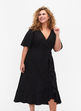 Batwing-sleeved midi dress, Black, Model image number 2