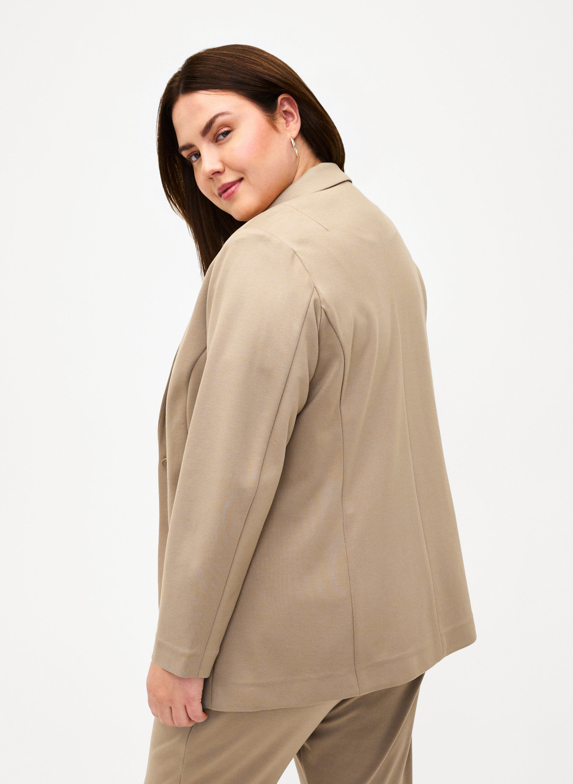 Zizzifashion Simple blazer with button closure, Beige, Model image number 2