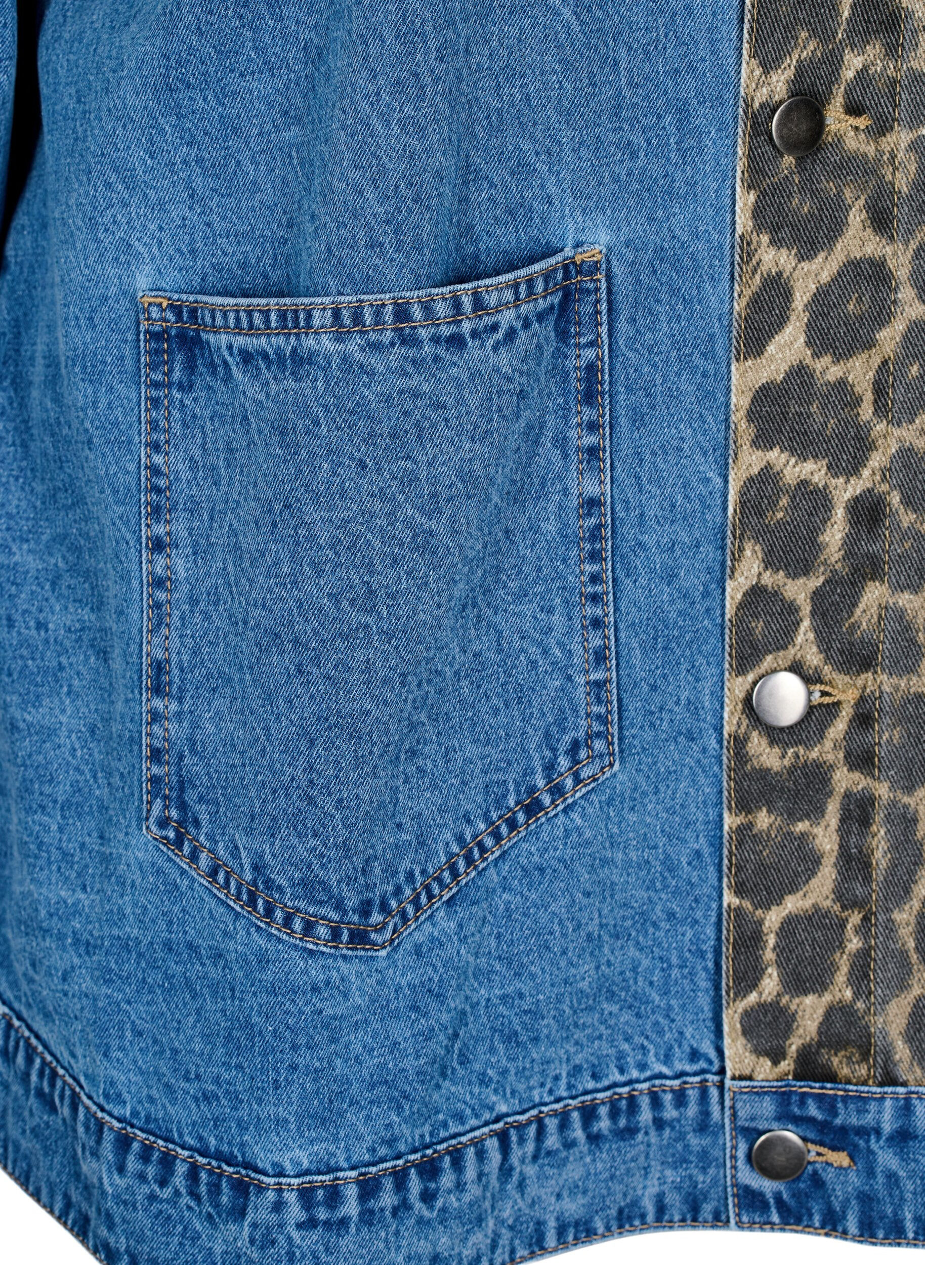 Zizzifashion Denim shirt with leopard print details, Blue, Packshot image number 2