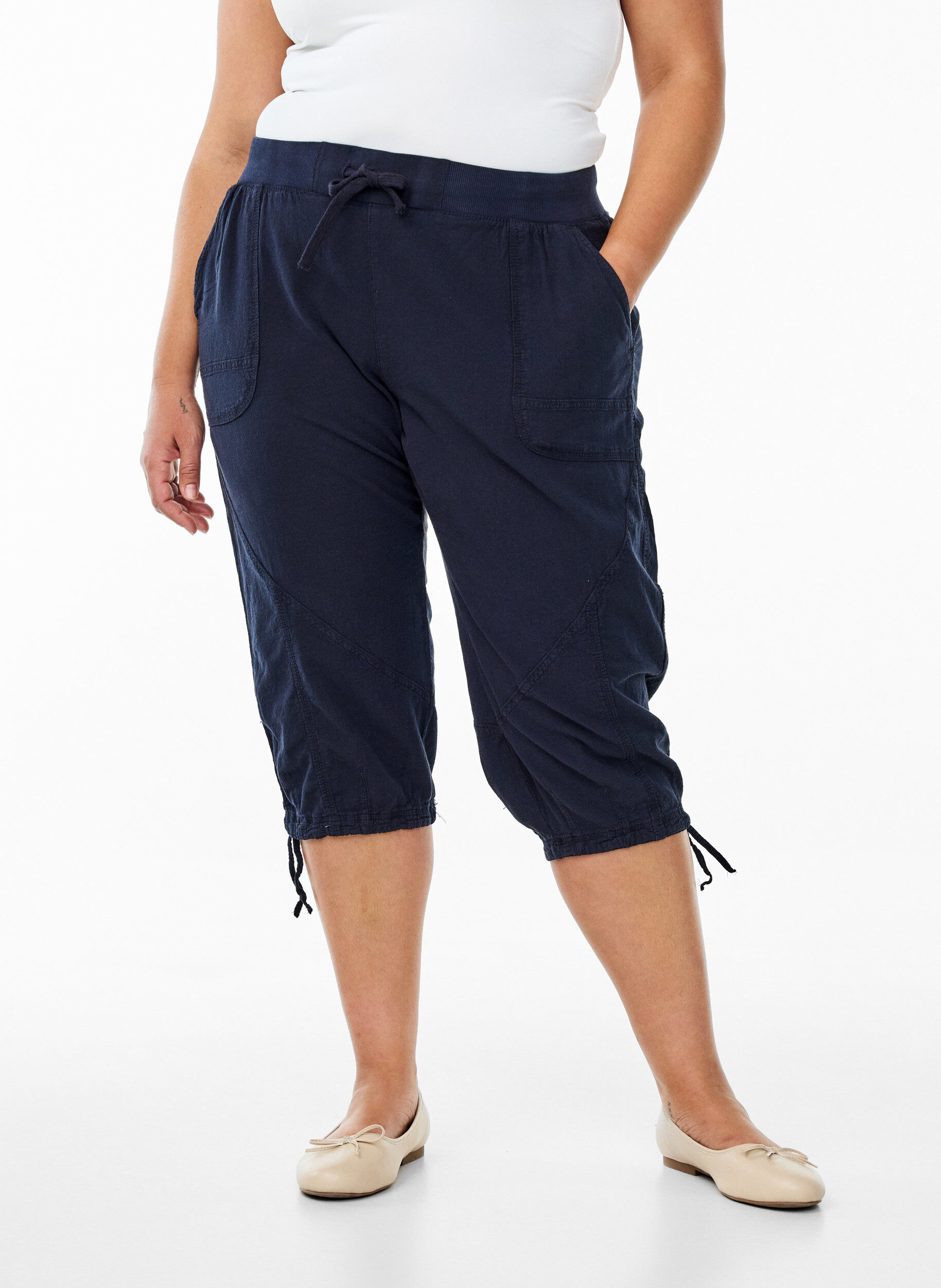 ZizzifashionCotton Capri trousers , Blue, Model image number 2