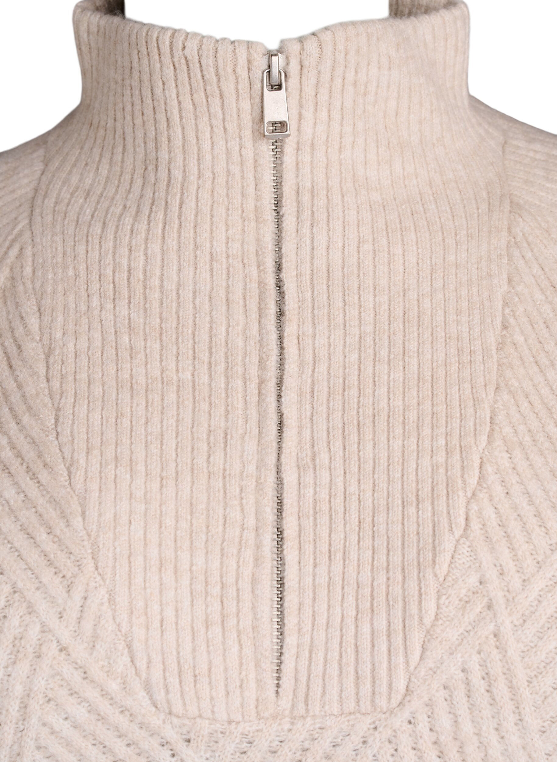 Zizzifashion Knitted jumper with a high neck and harlequin pattern, Beige, Packshot image number 2