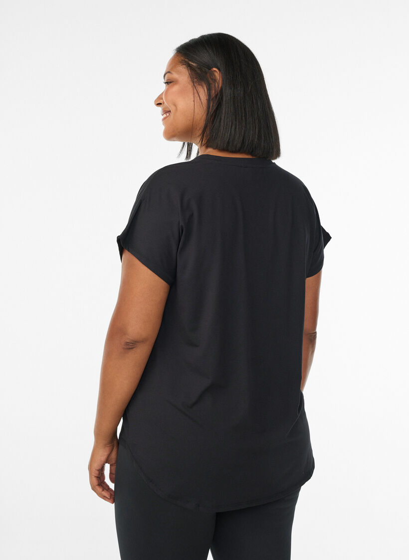 Short sleeve sport t-shirt with v-neck, Black, Model image number 2