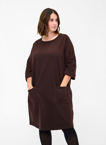 Cotton sweat dress with 3/4 sleeves and pockets, Molé, Model image number 0