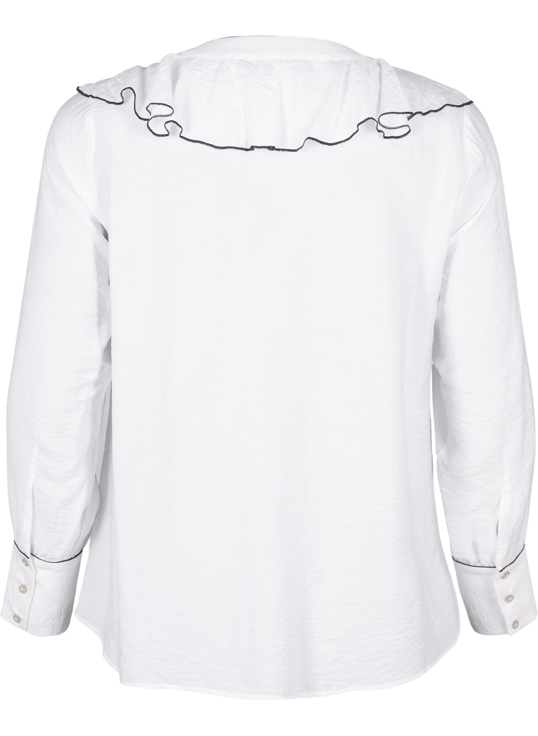 Zizzifashion Long-sleeved viscose shirt blouse with ruffle, White, Packshot image number 1